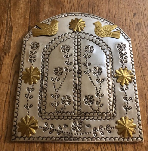 Mexican tin mirror - with, hinged