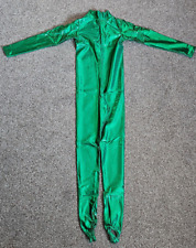Green Wetlook Long Sleeved Shiny Foil Highneck Catsuit Unitard Size 1C Age 7-8