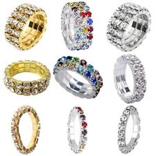 Silver Gold Diamante Crystal Stretch Elastic Toe Thumb Finger Ring 1 2 3 Row UK