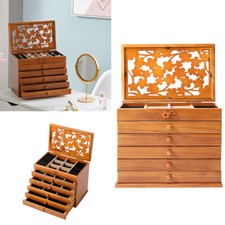 Large Jewellery Box Vintage Wooden Storage Drawer Cabinet Necklace Organizer UK