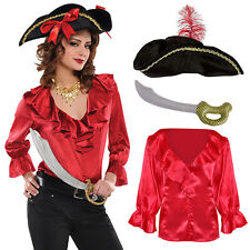Ladies Pirate Blouse, Buccaneer Hat and Inflatable Sword Fancy Dress Costume 