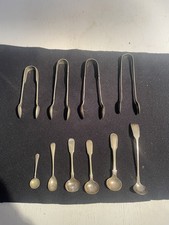 Silver Plate Mustard / Jam Spoons And Sugar Tongs