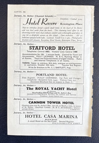 Hotel adverts c1955 jersey - adverts,
