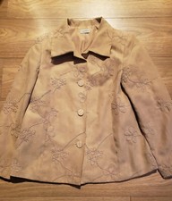 FINN KARELIA Blazer Jacket Ladies Size 14 UK Beige Camel Floral Collared 