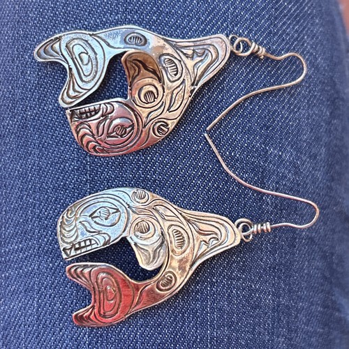 Haida silver orca - orca, earrings