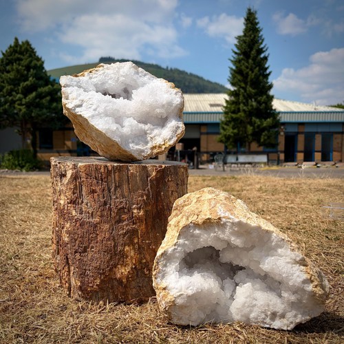 Quartz crystal geode pair - xl,