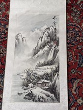 vintage Chinese hand painted watercolour landscape paper scroll picture 