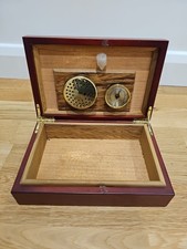 Vintage Humidor Cigar Lined Storage Box with Hygrometer Desktop Wooden Brown