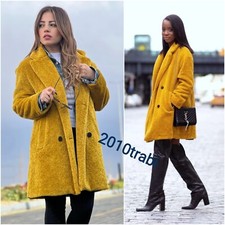 ZARA MUSTARD DOUBLE-BREASTED TEXTURED COAT WITH LAPEL COLLAR SIZE S UK 8 10
