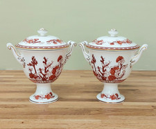 Coalport Indian Tree Coral Pair of Lidded Bone China Floral Urns Vases 18cms
