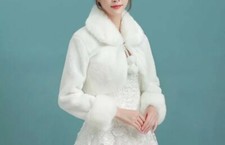 UK Faux Fur Winter Jacket 3/4 Sleeve Wedding Jacket Plush Shawl Bridal Bolero