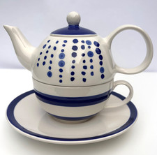 Whittard of Chelsea Handpainted Tea For One Set Blue & White Dot & Band