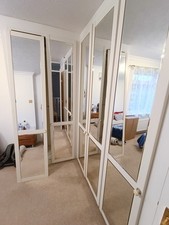 A Set Of 5 Built In Wardrobe Doors, Shaker Style, Off White, With Clear Mirrors