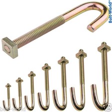 M6 M8 HOOK J BOLTS & SQUARE NUTS ZINC ROOFING GUTTERING FENCE WEATHERPROOF