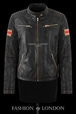 Ladies Black Vintage Biker Leather Jacket Classic Fitted Motorbike Style Jacket