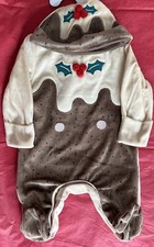 1 Month ~ 10 Lbs~ Brown Christmas Pudding Velour Sleepsuit & Hat 