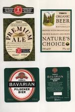 Beer labels for Tesco Supermarkets - 11 x mainly Brewed by  Marstons & Tennents