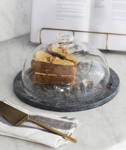 Black marble slate cake dome - black,