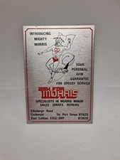 Vintage 1980's Advertising Plaque For Mighty Morris Sales, Spares & Repairs