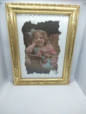 Goldtone framed French screen print on linen Grannycore Cottagecore Vintage