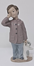 Lladro Nao Tired boy holding teddy figurine. 'Sleepy head'. 1990