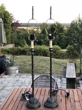 Pair Of Vintage Neo Classical Column Candlestick Table Lamps Finial 38” Heavy