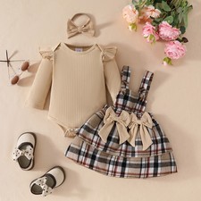 3PCS Newborn Baby Girls Plaid
