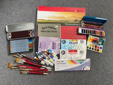 Artist watercolour paint, paper brushes, pencil bundle job lot winser newton
