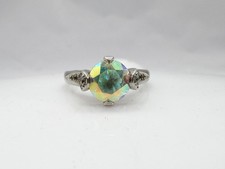 VINTAGE SOLID SILVER AURORA BOREALIS AB GLASS SOLITAIRE LADIES RING SIZE O