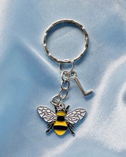Personalised initial bumble bee keyring, with free gift bag, silver keychain 