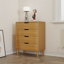 Chest of 4 Drawers Bedroom Storage Solid Wood Legs Scandi Style Bedside Table