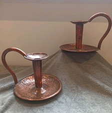 Pair Of Dr. Christopher Dresser Attributed Brass Candlesticks Arts And Crafts