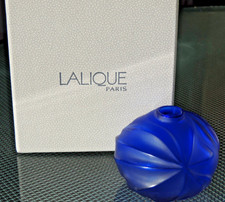 BEAUTIFUL LALIQUE CRYSTAL CAP FERRAT BLUE SOLIFLORE ROYAL PALM VASE SIGNED MIB