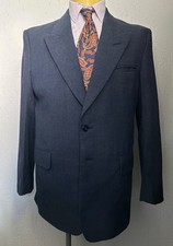 Men’s 1920s Navy Blue Peak Lapel Jacket Wool 1970s 38-40 Medium