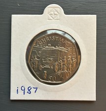 1987 IOM 50p coin  Christmas Thorneycroft Bus 