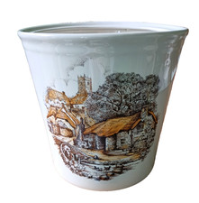 Kernewek Pottery Planter Storage Pot Vintage Ceramic With Idyllic Rural Scenes