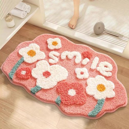 Flower shaped plush tufted rug - flower,