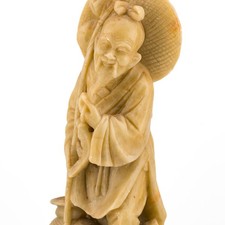 Antique Chinese Hardstone Carving Figure Stand Fisherman Late 20th C