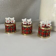 3 X Vintage Retro Drum Teddy Bears Christmas Ornaments Decorations