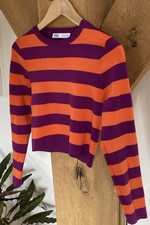 ZARA Cropped Striped Belly top Jumper Purple & Orange size 10 New