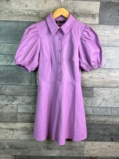 Zara Mini Dress Size XS Lilac Shirt Pleather Faux Leather Puff Sleeve Vegan Cute