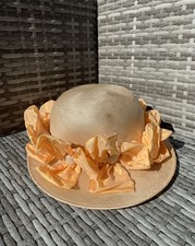 Ladies Vintage Peach Floral Summer Hat Model Philip Somerville London Ascot VGC