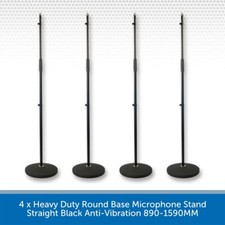 4 x Pulse Heavy Duty Round Base Microphone Stand Straight Black Anti-Vibration