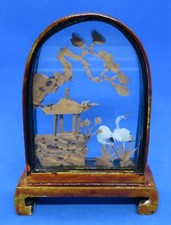 Chinese glass cased vintage Art Deco oriental antique small arched diorama