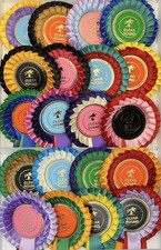 20 x CLEAR ROUND 2 Tier Horse Pony Show Rosettes Mixed Colours FREE POSTAGE *NEW