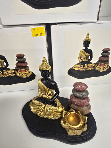 Black gold buddha resin - black, &