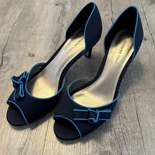 Ladies Jacques Vert Shoes Navy Blue & Turquoise Size 6 EU39 Stiletto Peep Toe