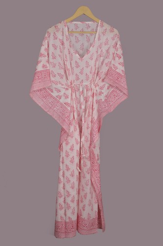 Hand block floral long kaftan - hand,