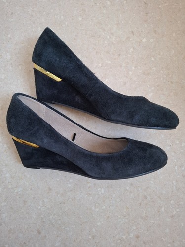 Ladies black suede wedge court - ladies,