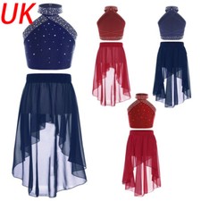 UK Girls Set Competition Dancewear Dance Outfit Ballroom Ballet Lyrical 2Pcs